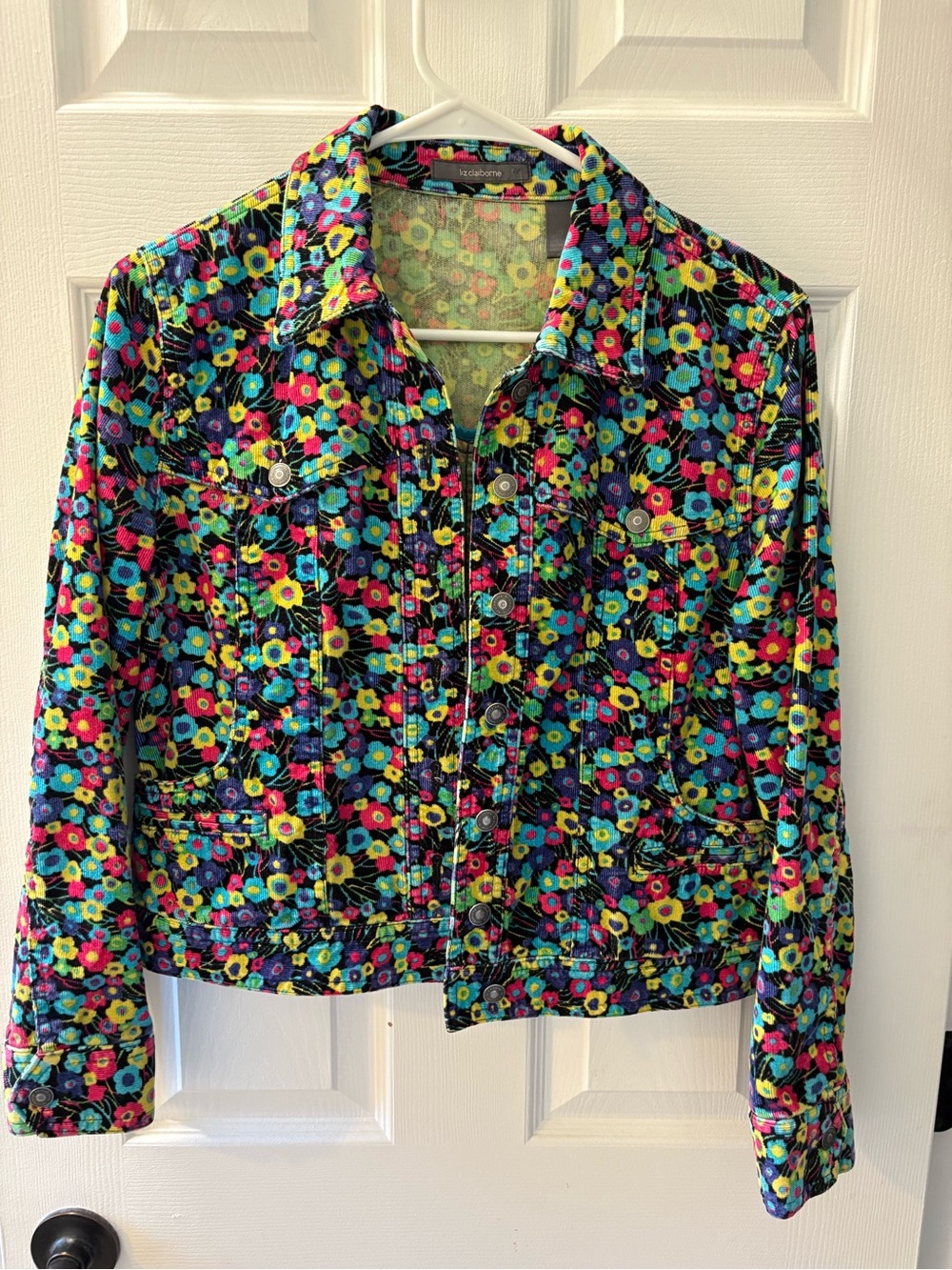 Vintage Liz Claiborne Black Floral Cropped Jean Jacket